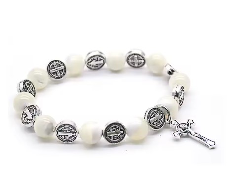 White Beads Rosary Bracelet with Crucifix